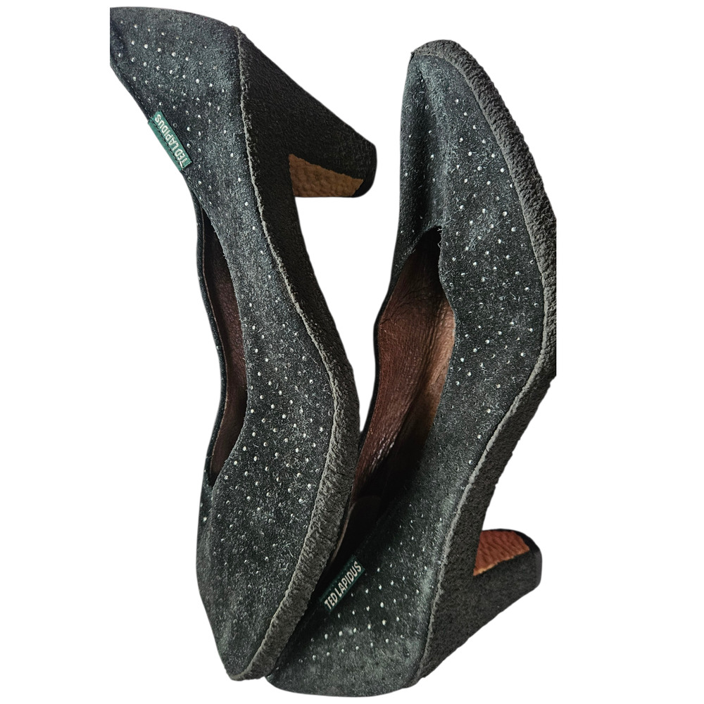 Vintage Ted Lapidus Paris Black Suede Polka Dot Pumps Heels France 8.5 9